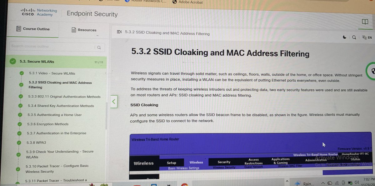 itzgoka's tweet image. Just wrapped up the “SECURE WLAN”module on Cisco Networking Academy 

Even basic WLAN security features still matter from hiding your SSID and controlling device access can reduce wireless exposure and strengthen your overall security posture.
@OnijeC @ireteeh