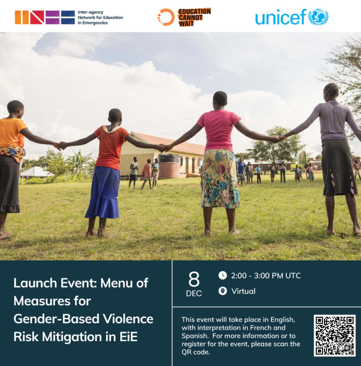 EduCannotWait's tweet image. Join @EduCannotWait, @INEEtweets &amp;amp; @UNICEFProtects for the launch of the Menu of Measures for #GBV Risk Mitigation in the #EiE Sector! 

Panelists will:

✅ Highlight GBV risk mitigation importance in EiE
✅ Strengthen sector accountability for GBV risk mitigation
✅ Advocate for…