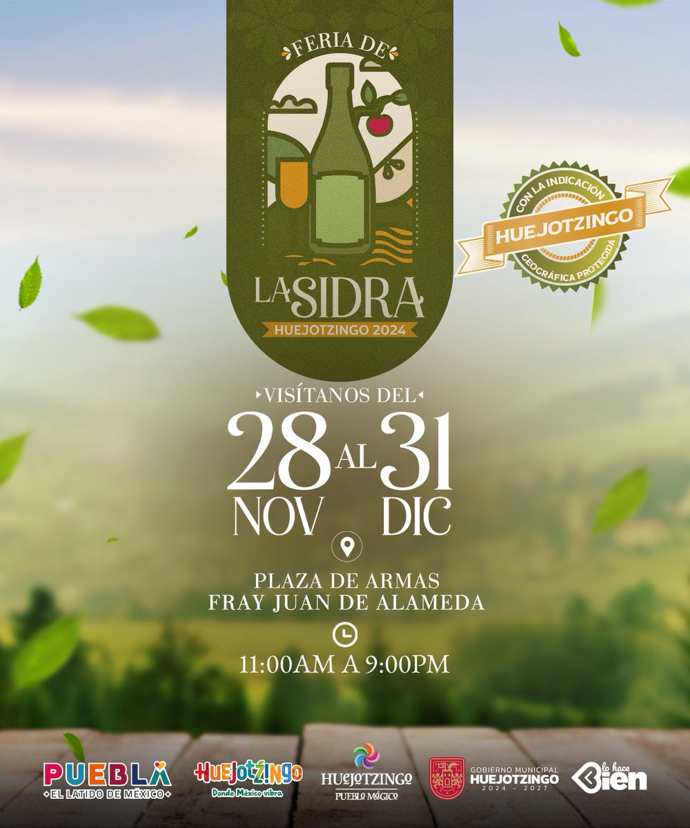 🎄🥂 Celebra la temporada con sabor a tradición.
La Feria de la Sidra 2024 trae para ti productos locales, ambiente navideño y mucho sabor.
¡Del 28 de noviembre al 31 de diciembre en la Plaza de Armas! 🎁 <a href="/robertsolisvall/">Roberto Solís</a> 

#AmbasManos #Huejotzingo #sidra