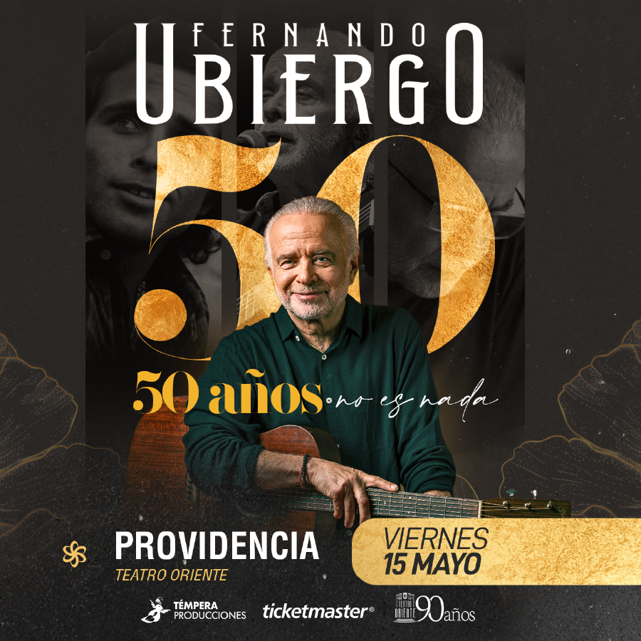 #CONCIERTO Fernando Ubiergo presentará su concierto “50 años no es nada”, como parte de la gira nacional, en que celebra su historia en la música popular. FECHA: 15 de mayo 2026 - 20:30 hrs. Venta de entradas ticketmaster.cl o boletería. 30% descto #TarjetaVecino
