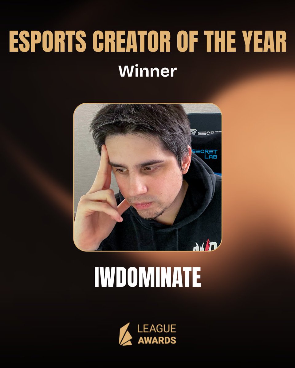 LeagueAwards's tweet image. BALD move and great content wins @IWDominate Esports Creator of the Year! 

#LeagueAwards