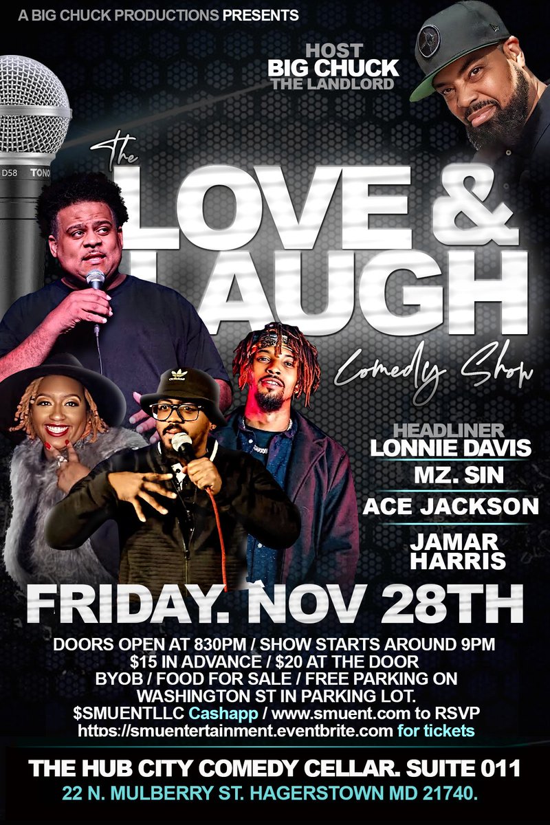 SMUENT's tweet photo. TONIGHT.  TONIGHT.  TONIGHT
We’re bacaaaccckkk

22 N. Mulberry St Suite 011 HAGERSTOWN MD 21740.
Doors open at 8:30 pm
Show starts around 9pm
$15 in advance https://t.co/RRj22lmwHh or
Cash App $SMUENTLLC
https://t.co/OL9KA84MPU
$20 at the door.
Call Chuck at 240-527-0345 for info https://t.co/LKpqIr6s8H