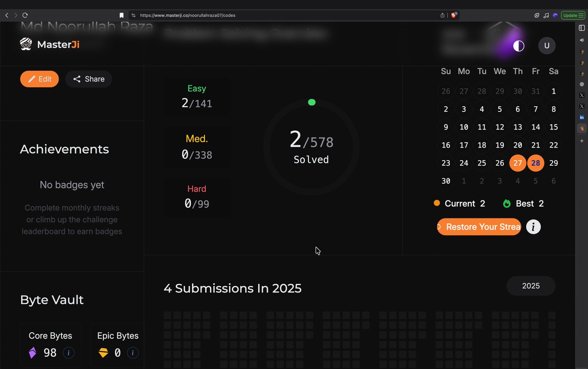 mnraza_codes's tweet image. Day 02 of #Masterji solving DSA problems by @ChaiCodeHQ

✅ Completed the Palindrome Number check today.

On to the next challenge 🚀
#DSA #JavaScript #CodingJourney