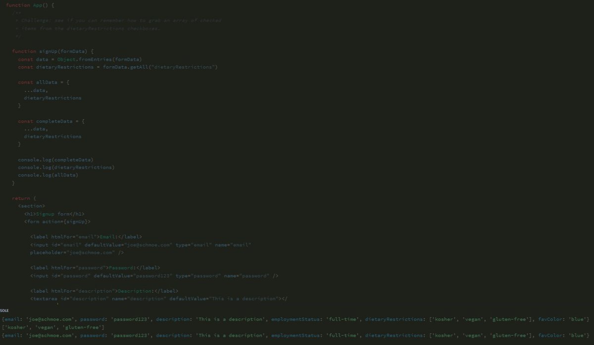 aztec331's tweet image. Skills acquired:- 
1) Use formData.getall function 
2) How to use array as a key in a js object 

#100DaysOfCode #MERN #WebDevelopment #Coding #BuildInPublic