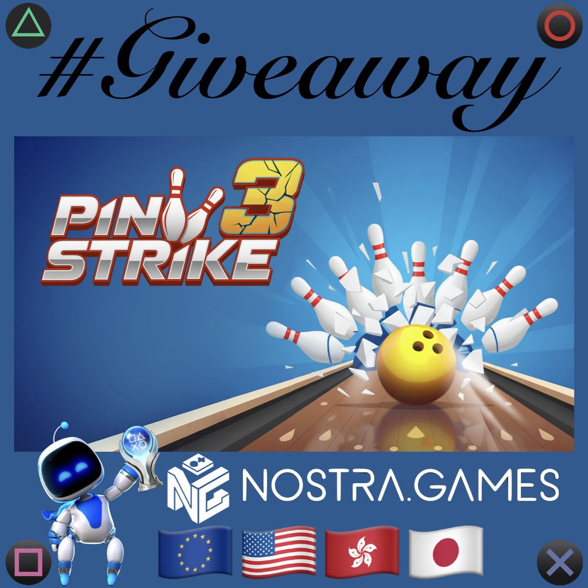 🎁 📢 #Giveaway
🎮 Pin Strike 3 🎳
🗝️14x #PS4 #PS5   🔄 Cross-Buy Code
🌐 3x🇪🇺 4x🇺🇸 3x🇭🇰 4x🇯🇵
💬 Want a specific region? → Comment
🔁 Repost ❤️ Like 👤 Follow 
<a href="/PSN_Robert2567/">Robert2567</a> + <a href="/nostra_games_/">Nostra Games</a> 
⏳ Winner’s in 72h → Good luck🍀