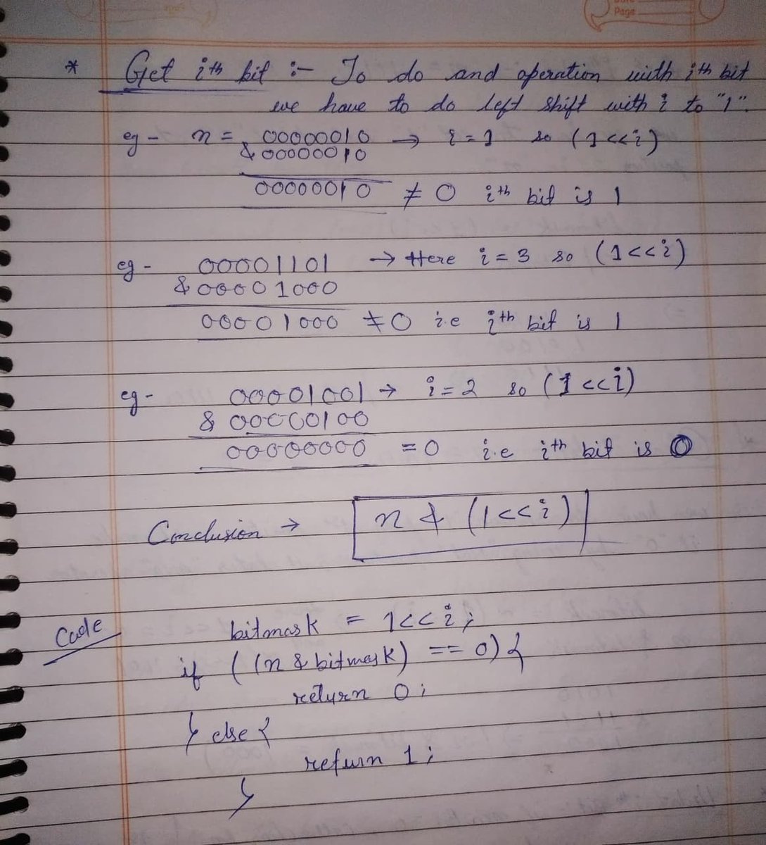 amanhaidry's tweet image. 🗓️Day-128/365 | #365DaysOfCode 💻| @geeksforgeeks

#BitManipulation in #DSA
✅Ones Complement
✅Left Shift
✅Right Shift
✅Binary Num is Odd/Even
✅Get ith Bit
✅Set ith Bit
✅Clear ith Bit
✅Update ith Bit

#365DaysOfDSA #geeksforgeeks #gfg #java #DataStructuresAndAlgorithms