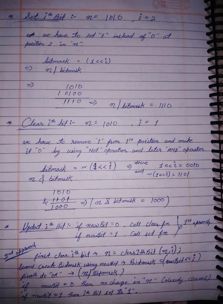 amanhaidry's tweet image. 🗓️Day-128/365 | #365DaysOfCode 💻| @geeksforgeeks

#BitManipulation in #DSA
✅Ones Complement
✅Left Shift
✅Right Shift
✅Binary Num is Odd/Even
✅Get ith Bit
✅Set ith Bit
✅Clear ith Bit
✅Update ith Bit

#365DaysOfDSA #geeksforgeeks #gfg #java #DataStructuresAndAlgorithms
