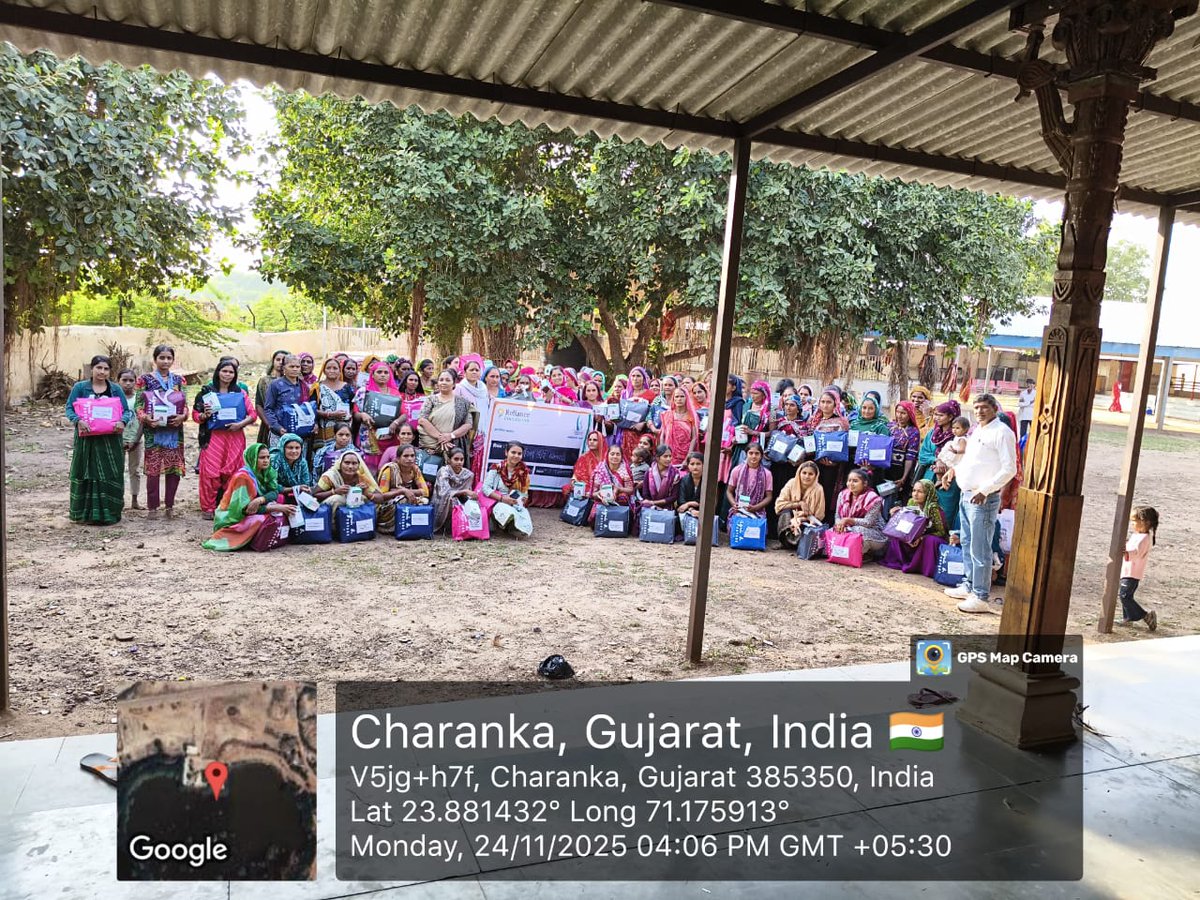 CohesionF's tweet photo. CFT under the CSR initiative of @ril_foundation organized a kit distribution program at Sagat Mata Temple in Charanka village,Patan District. A total of 150 livelihood kits were distributed to women to support them and  help them to  strengthen their skills ,promote self-reliance https://t.co/R051i97aaI