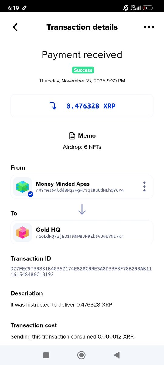 Got a nice little kicker from <a href="/moneymindedapes/">Money Minded Apes</a> 

0.48 XRP for 6 NFTs. 

Is this new?