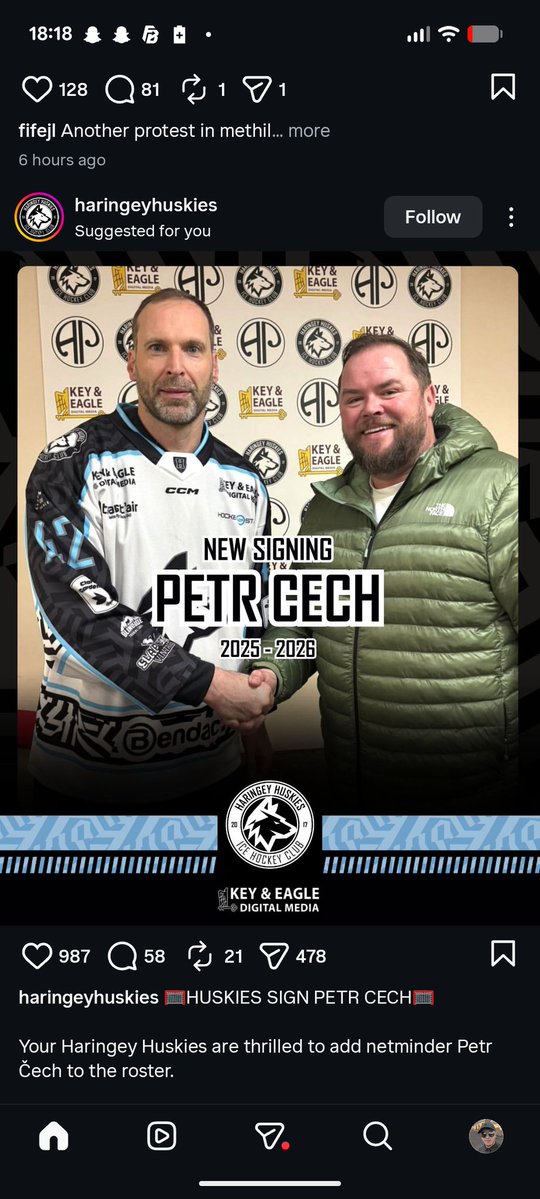 Absolutely mind-blowing to me that Petr Cech plays in the 4th Division of British ice hockey