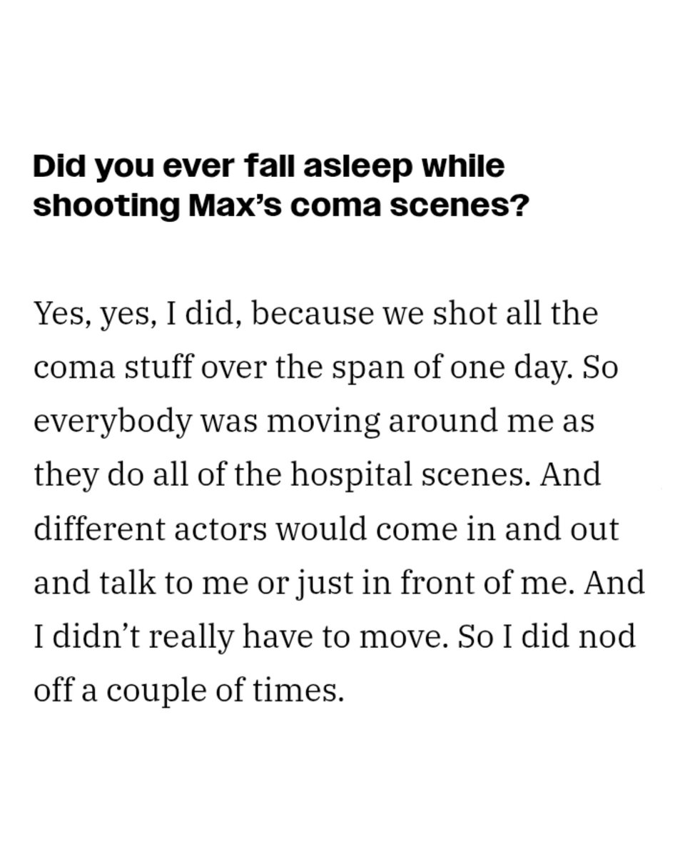 sadieesgf's tweet image. sadie said she nodded off a couple times while shooting max&apos;s coma scenes