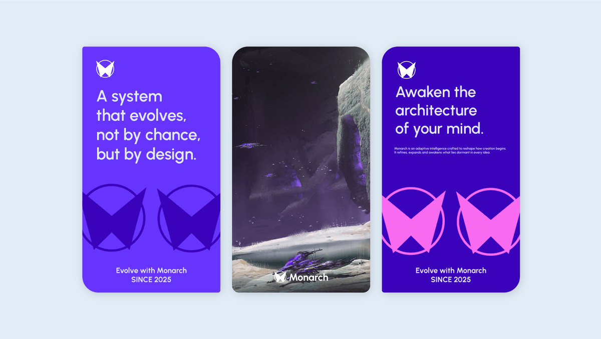 astrovrsd's tweet image. Monarch 一 Visual Identity  

◦  Monarch is intelligent evolution — an AI that awakens ideas, elevates creation, and gives you full control.