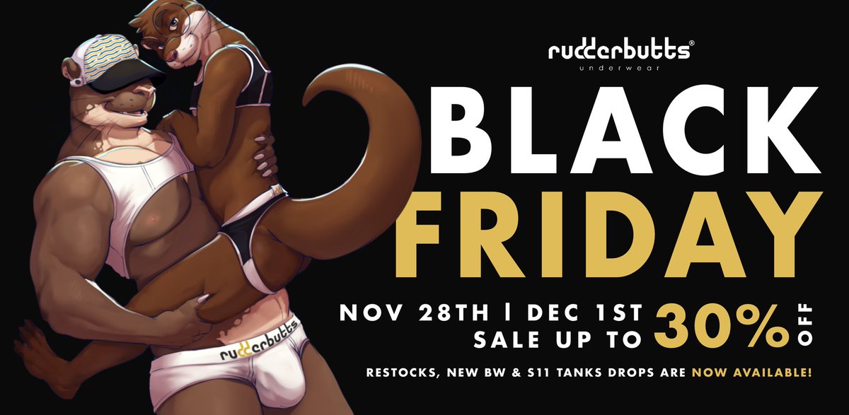 Black Friday is here, and we’are ready!✨

This weekend is the biggest sale of the year, up to 30% off, wow! Dress for the occasion with the Black &amp; White basic drop. We restocked and added new tanks too. 

Repost and share ‘cuz this year we’re on time, will you? 🦦⏰