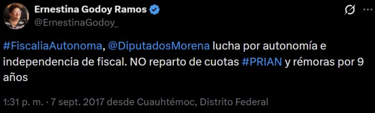 carlosbravoreg's tweet image. Se podrán decir muchas cosas, buenas y/o malas, sobre Ernestina Godoy.

Pero algo que NO se puede decir es que su llegada a la FGR representa un triunfo de esa &quot;autonomía e independencia&quot; de la fiscalía por la que &quot;luchaba&quot; el obradorismo cuando era oposición.

Todo lo contrario.