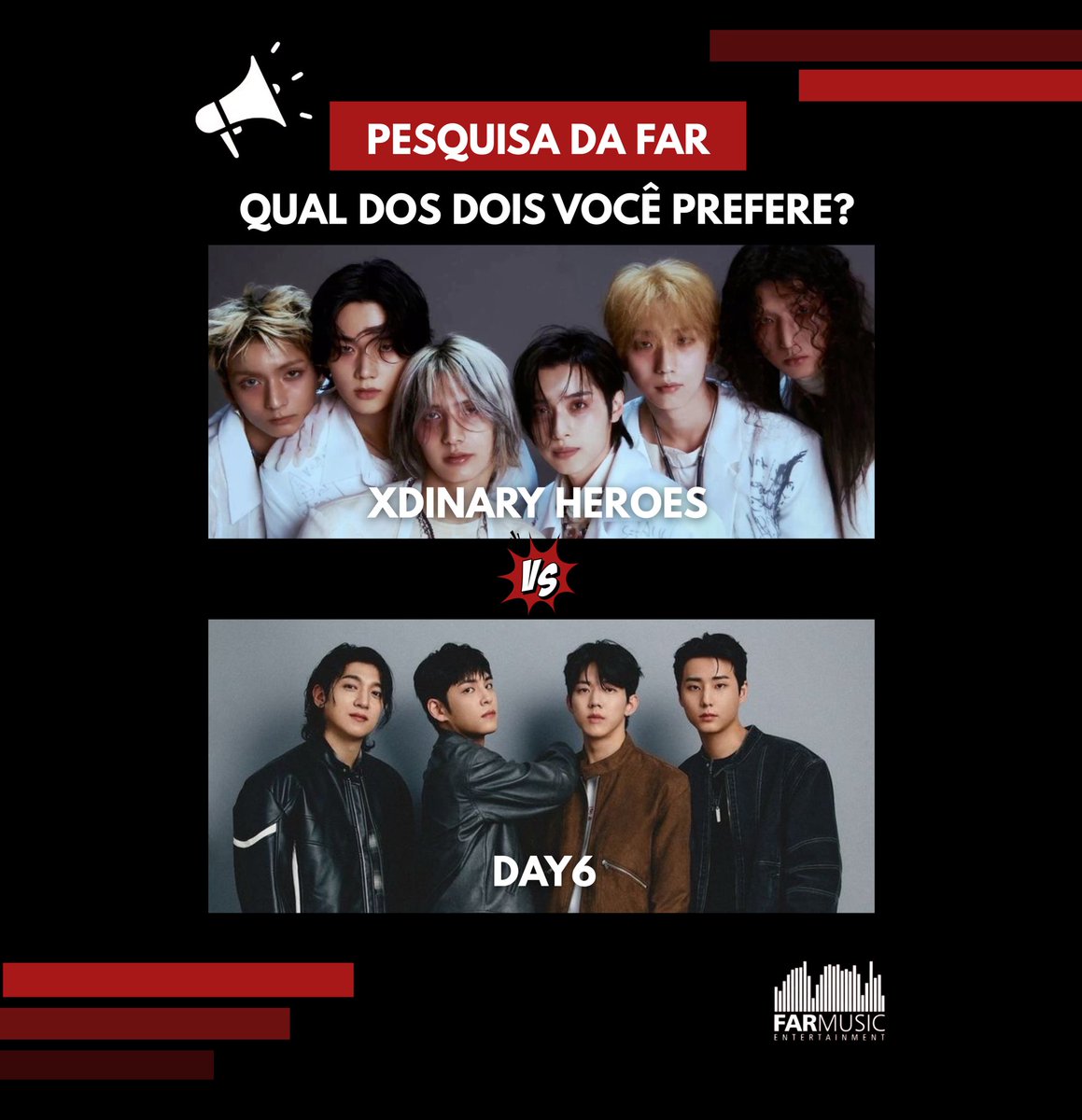 farmusicent's tweet image. 🔊2026 está chegando e queremos ouvir os fãs de K-POP!

Qual desses artistas você gostaria de ver no Brasil no próximo ano?🇧🇷

Xdinary Heroes - CURTE

Day6 - RT