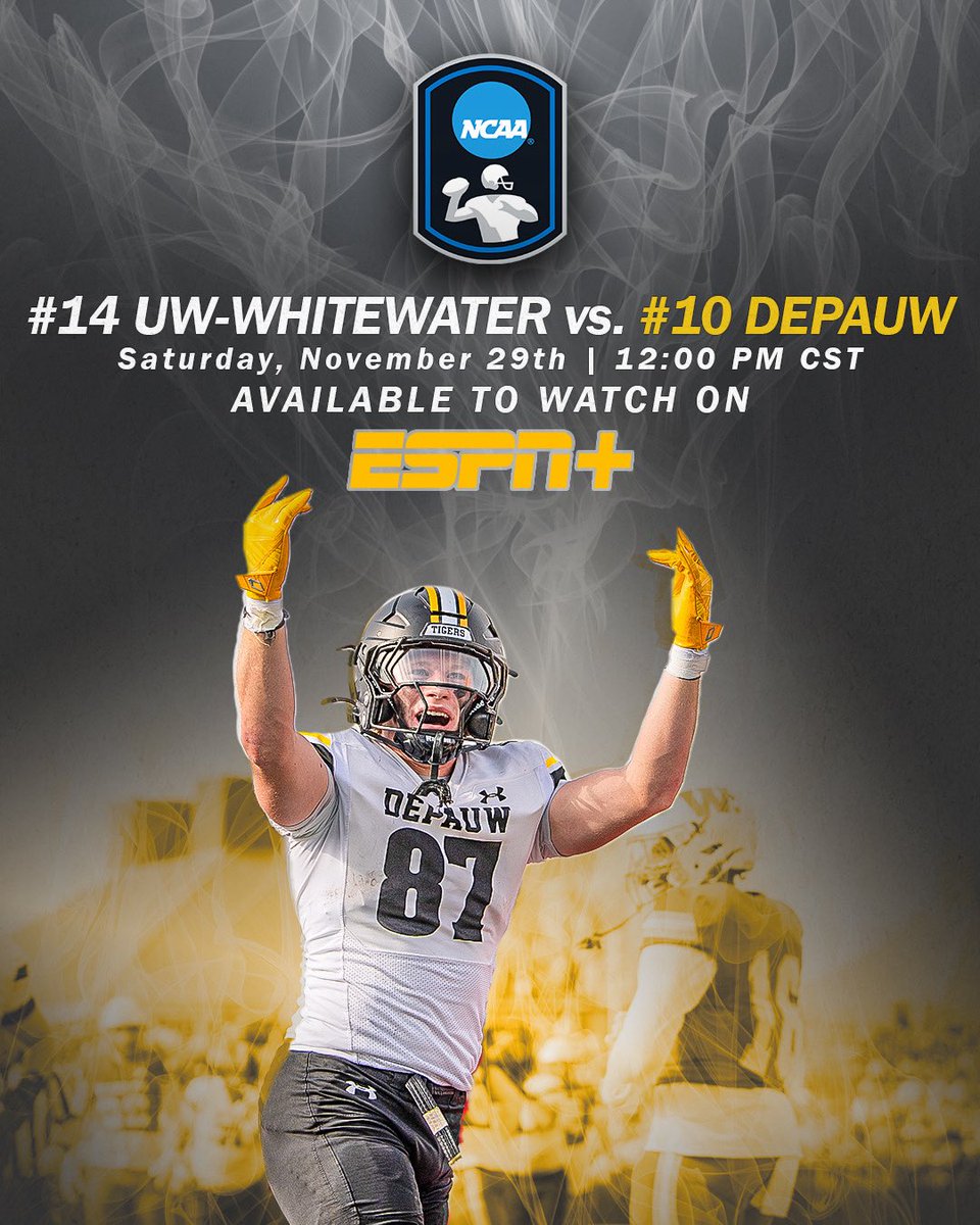 SEE YOU SOON.

🏈 Less than 24 hours until kickoff in Whitewater, Wisconsin for Round 2 of the NCAA DIII Football Championship Tournament. Get your ESPN+ queued up - it’s nearly game time.

#TeamDePauw #d3fb #NCAATournament