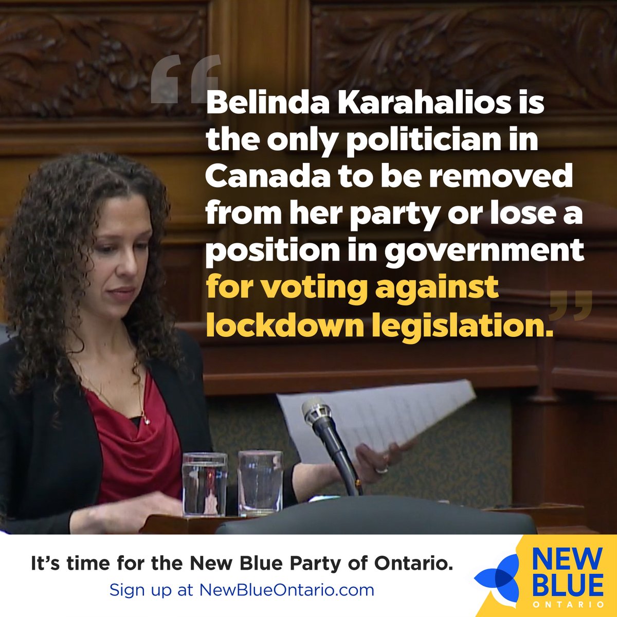 NewBlueON's tweet image. Did you know @BKarahalios was the only current or former Ontario PC MPP to vote against Doug Ford’s lockdown legislation in 2020?

Belinda was also the only politician in Canada to be expelled from a political party or lose a position in government for voting against a piece of…