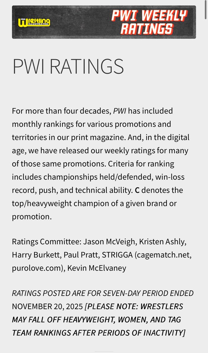 OfficialPWI's tweet image. To those looking for updates to our Weekly Ratings page: We’ve given our committee the week off! We’ll be back next week with updates across the board.