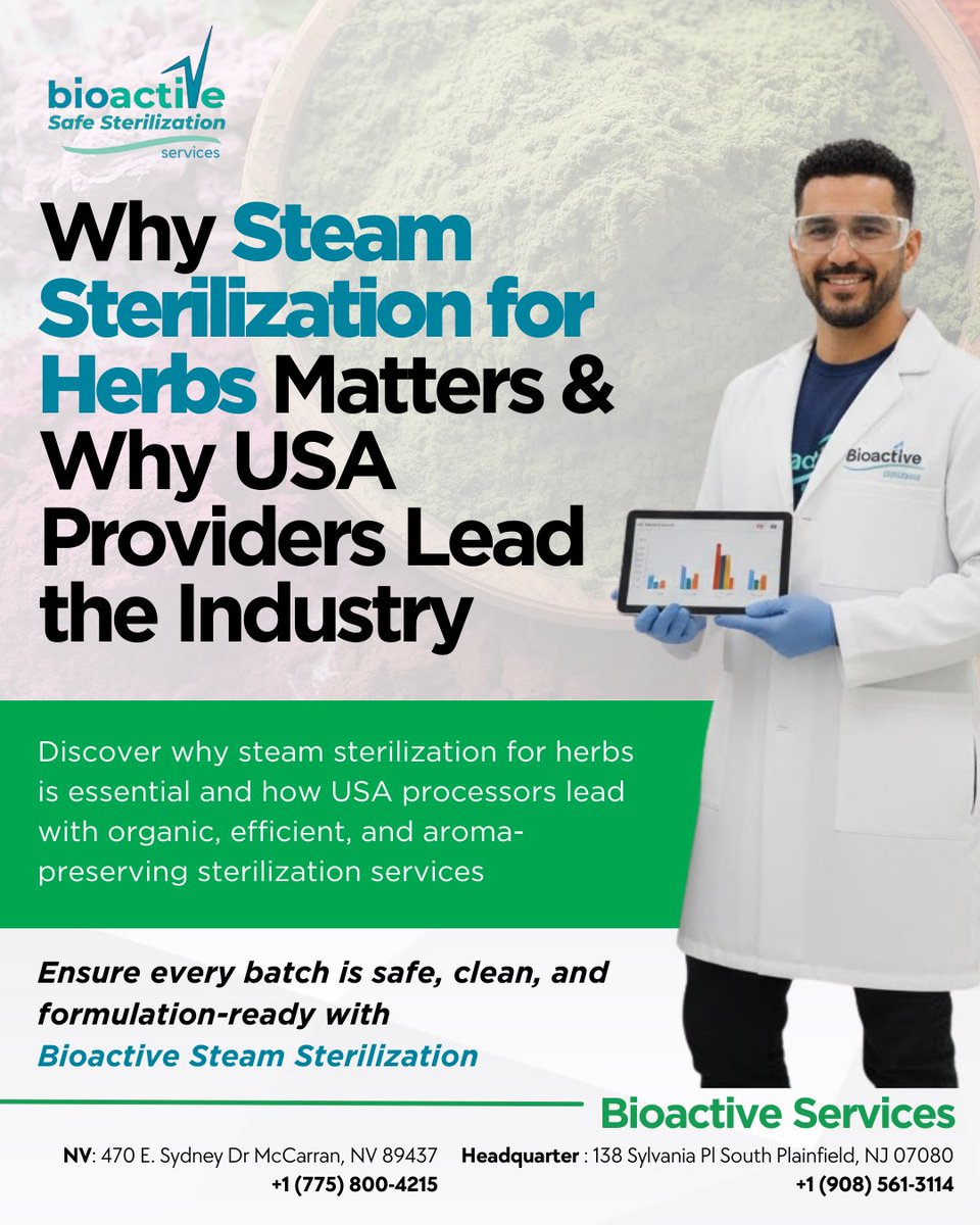 Bioactiveserve's tweet image. Why Steam Sterilization for Herbs Matters &amp;amp; Why USA Providers Lead the Industry  Read More 👉 : bioactive-safesterile.com/steam-steriliz… #SteamSterilization #HerbalProcessing #OrganicPowder #SterilizationTollProcessing #PackagingSolutions #Nutraceuticals #BioactiveServices #USAProcessing #USA