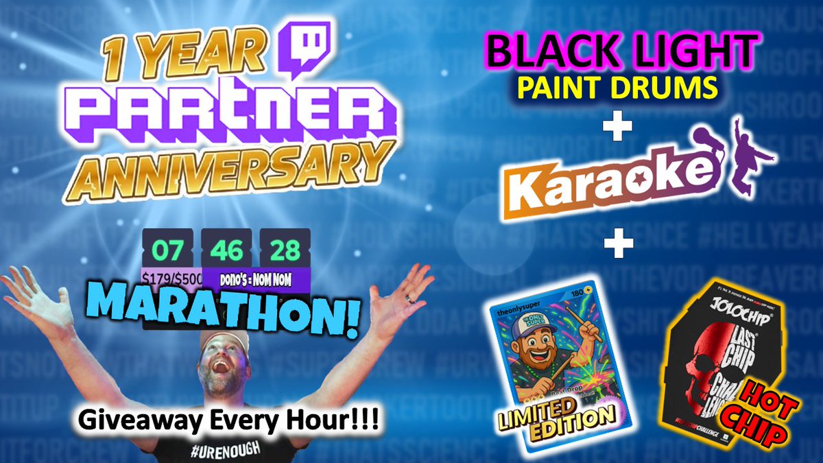 🥳1 YEAR PARTNER PARTY!!! 🥳 

🔹🥁Neon Paint Drum 🎉
🔹🎙️Karaoke 
🔹🆕NEW Special Edition Collectable 

⭐️LIVE NOW ⭐️
twitch.tv/theonlysuper 
<a href="/TangiaCo/">Tangia</a>