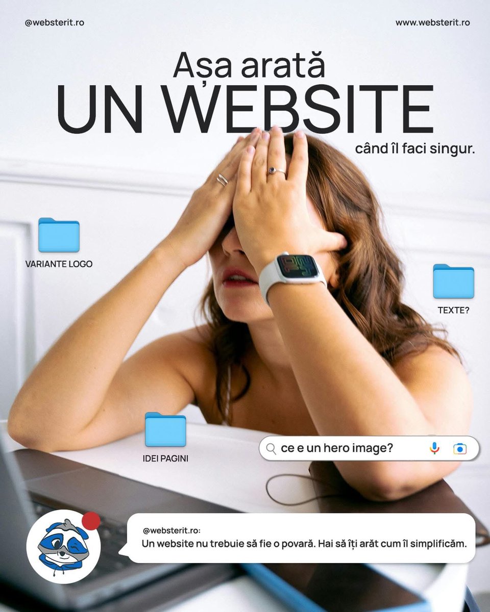 websterit_ro's tweet photo. Când încerci să-ți faci singur website-ul, totul pare simplu la început.
Apoi apar foldere peste foldere, texte care nu sună cum trebuie, pagini fără structură și întrebarea clasică: „de unde încep?”

👉🏼 https://t.co/nvbqP1RhdI

#crearesite #crearesiteweb #agentiedigitala https://t.co/5MmlqYXpqM