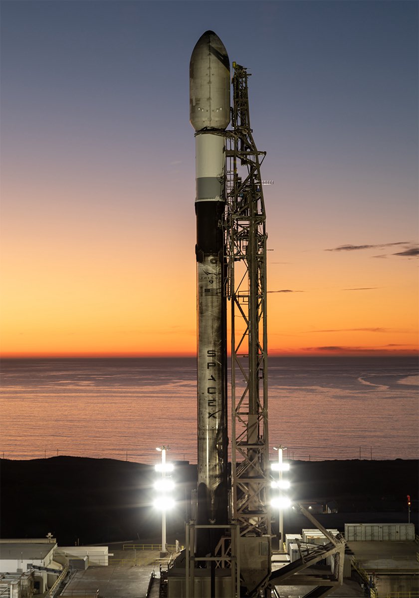 MBRSpaceCentre's tweet photo. Images of SpaceX’s Falcon 9 rocket, carrying aboard the PHI-1 satellite. The rocket is scheduled to launch into orbit in a few minutes from Vandenberg Space Force Base in California, USA. https://t.co/ZdE6zWIOQZ