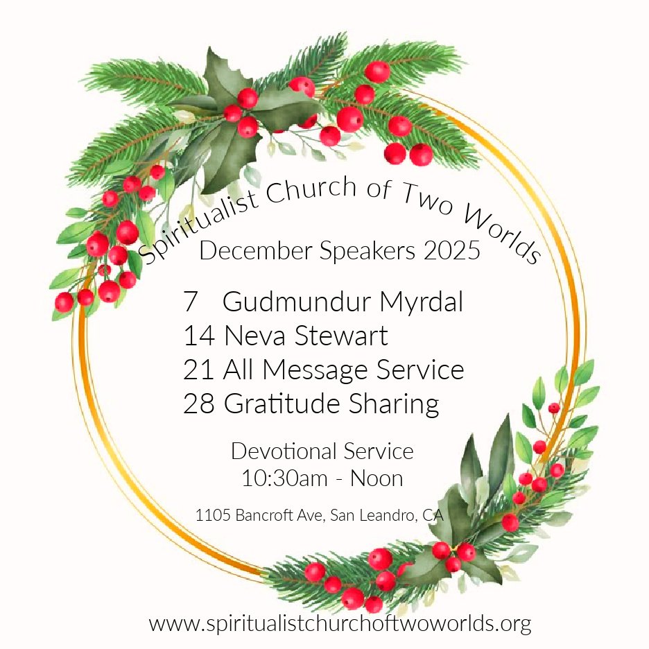 ChurchTwoWorlds's tweet image. The year is coming to a close, we're so grateful to everyone who attends our services. Join us. 
.
.
#spiritualistchurchoftwoworlds #sanleandro #California