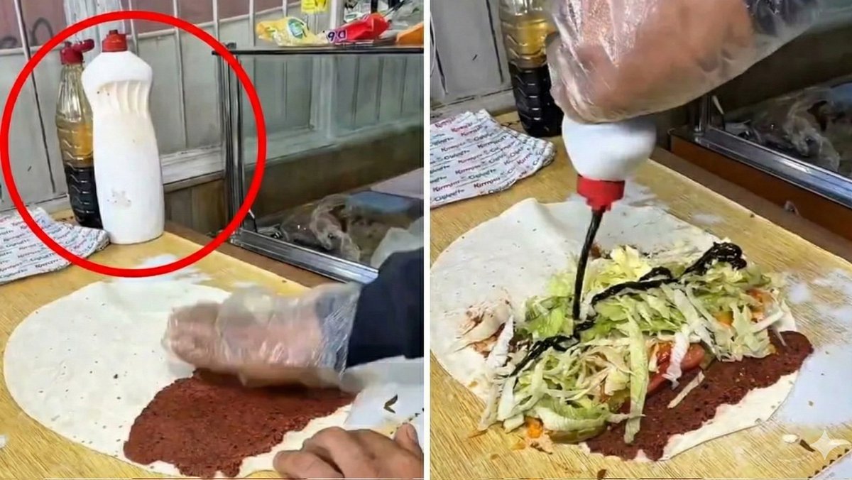 exitpoint0's tweet image. Kahramanmaraş’ta, bulaşık deterjanı şişesine acı sos koyduğu tespit edilen bir çiğköfteciye 250.000 TL idari para cezası verildi; iş yeri de kapatıldı.