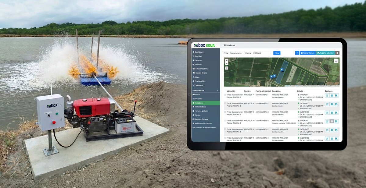 elandivar's tweet image. Los invitamos al próximo webinar Yubox este viernes 5 de diciembre a las 11h00 (-5GMT).

AIREACIÓN INTELIGENTE E INALÁMBRICA EN ESTANQUES CAMARONEROS. 🦐🦐🦐

Se cubrirán aireadores eléctricos y diesel.

forms.gle/SxS2XeWkce8mHJ…

#LoRaWAN #IoT #Automatización