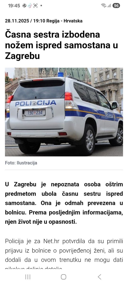 Časna sestra izbodena ispred samostana u Zagrebu. 
Ovaj slučaj se ne smije zataškati nego treba inzistirati da policija objavi ime napadača.