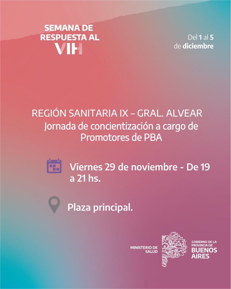 regsanix's tweet photo. 🔴 ¡Semana de respuesta al VIH en #RegiónSanitariaIX!

👉 Conocé las actividades de concientización y jornadas de testeos que tendrán lugar en los municipios de nuestra región.

@SaludBAP https://t.co/MFl8rUFWPz