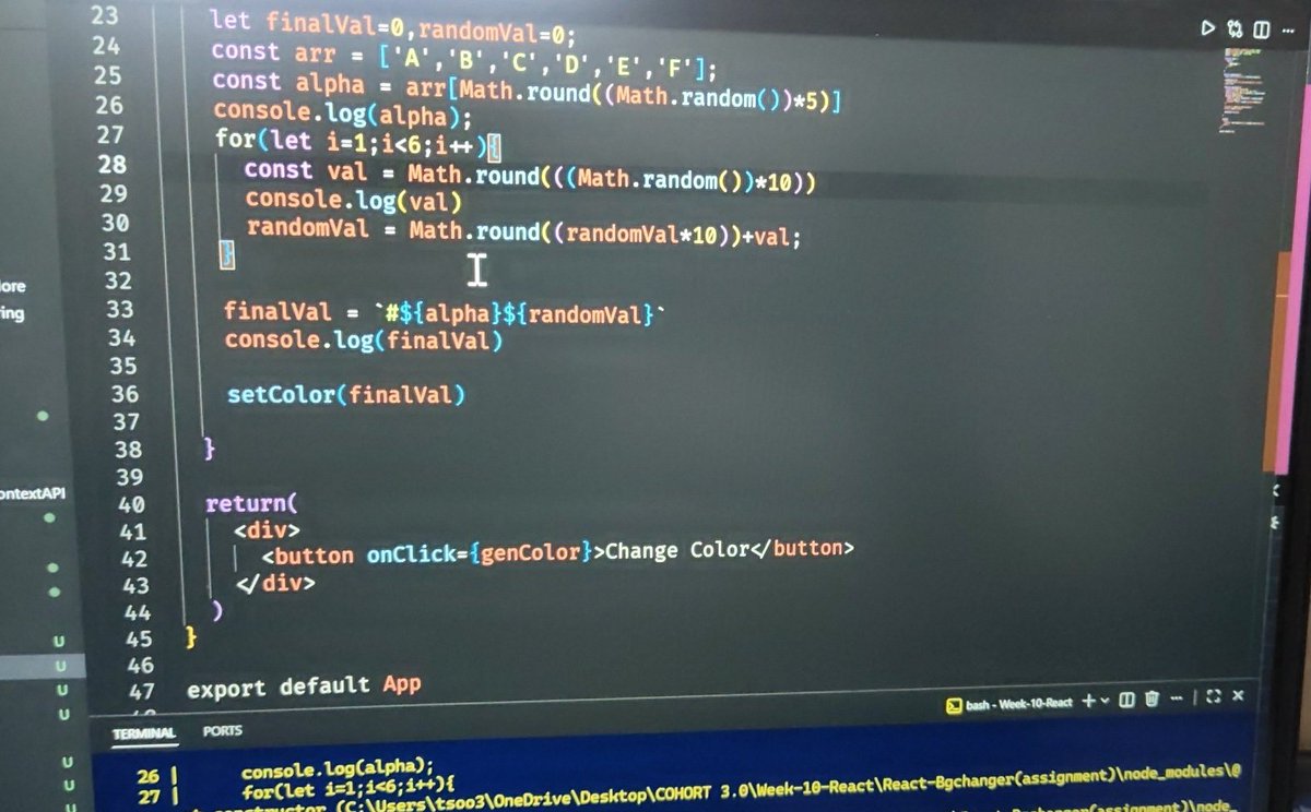 Profound_SDE's tweet image. Idk why but when i made a RANDOM BACKGROUND COLOR CHANGER project/assignment on my own(using hooks)  it gave me more confidence than making a LANDING PAGE PROJECT in react.Approach and logic could be naive but i did it myself.

#reactbootstrap #buildinpublic