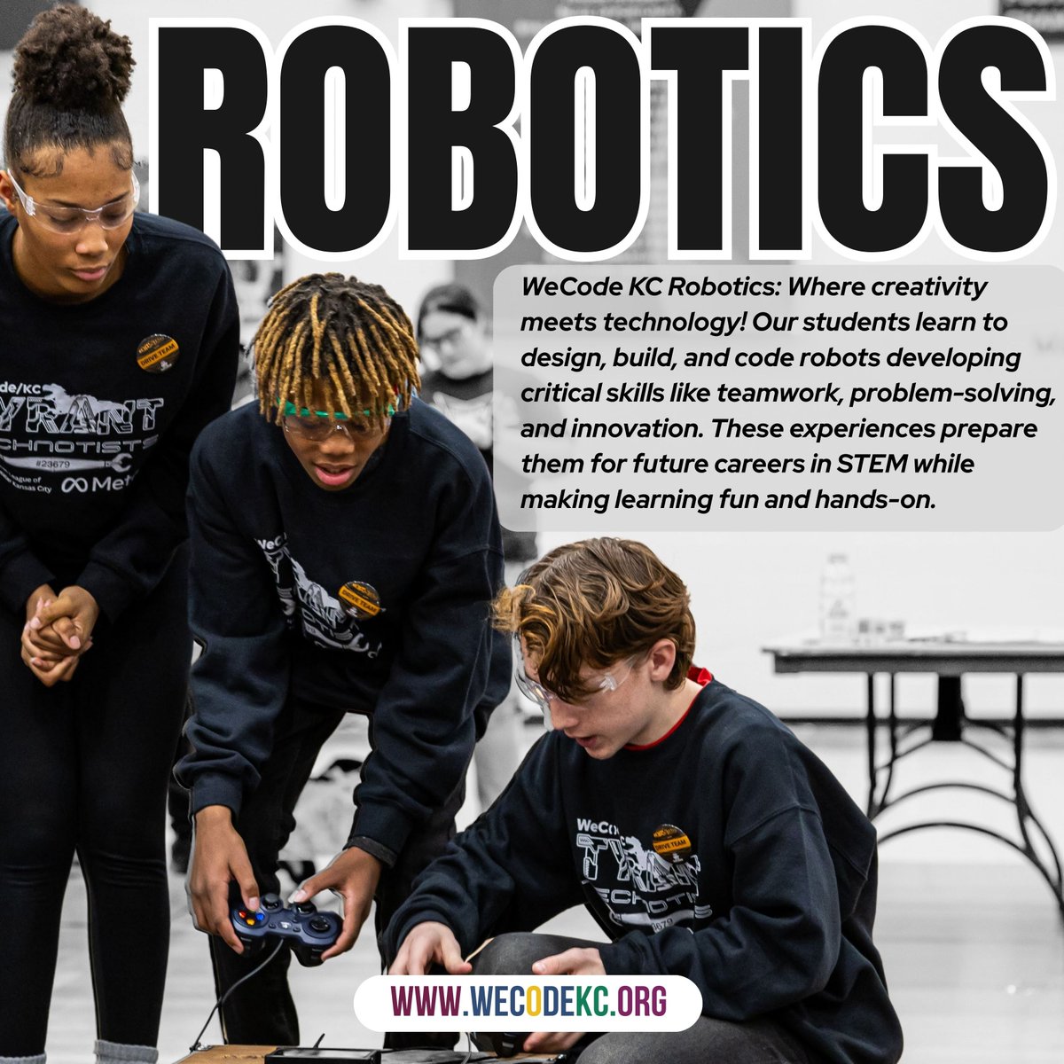 wecodekc's tweet image. 🤖 Creativity meets technology! Our Robotics program teaches students to design, build, and code robots while developing teamwork, problem-solving, and innovation skills.
🌟 Preparing future STEM leaders one robot at a time!
📲 Join us: wecodekc.org
#WeCodeKC #Robotics