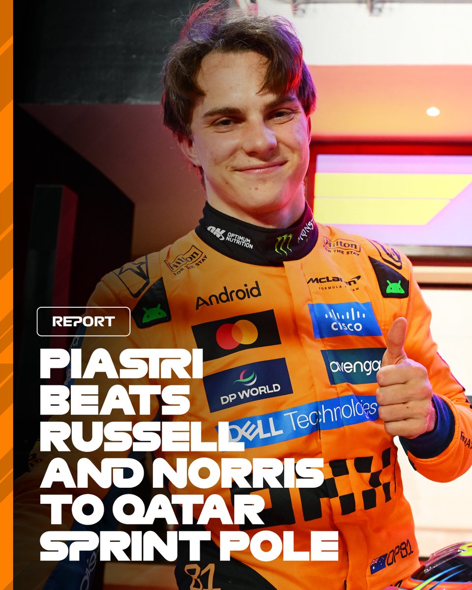 F1's tweet image. Piastri claims pole for final #F1Sprint of the season  

👉 f1.com/QAT25_Sprint_Q…

#F1 #QatarGP