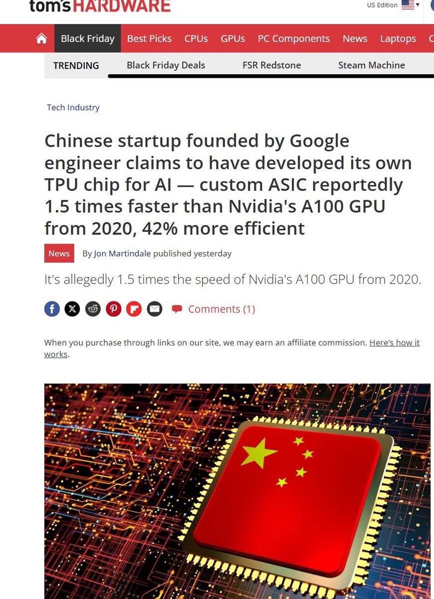 Pirat_Nation's tweet image. Chinese startup founded by ex-Google engineer claims to have developed its own TPU-like chip for AI.

The custom ASIC is reportedly 1.5 times faster than Nvidia&apos;s 2020 A100 GPU and 42% more efficient.