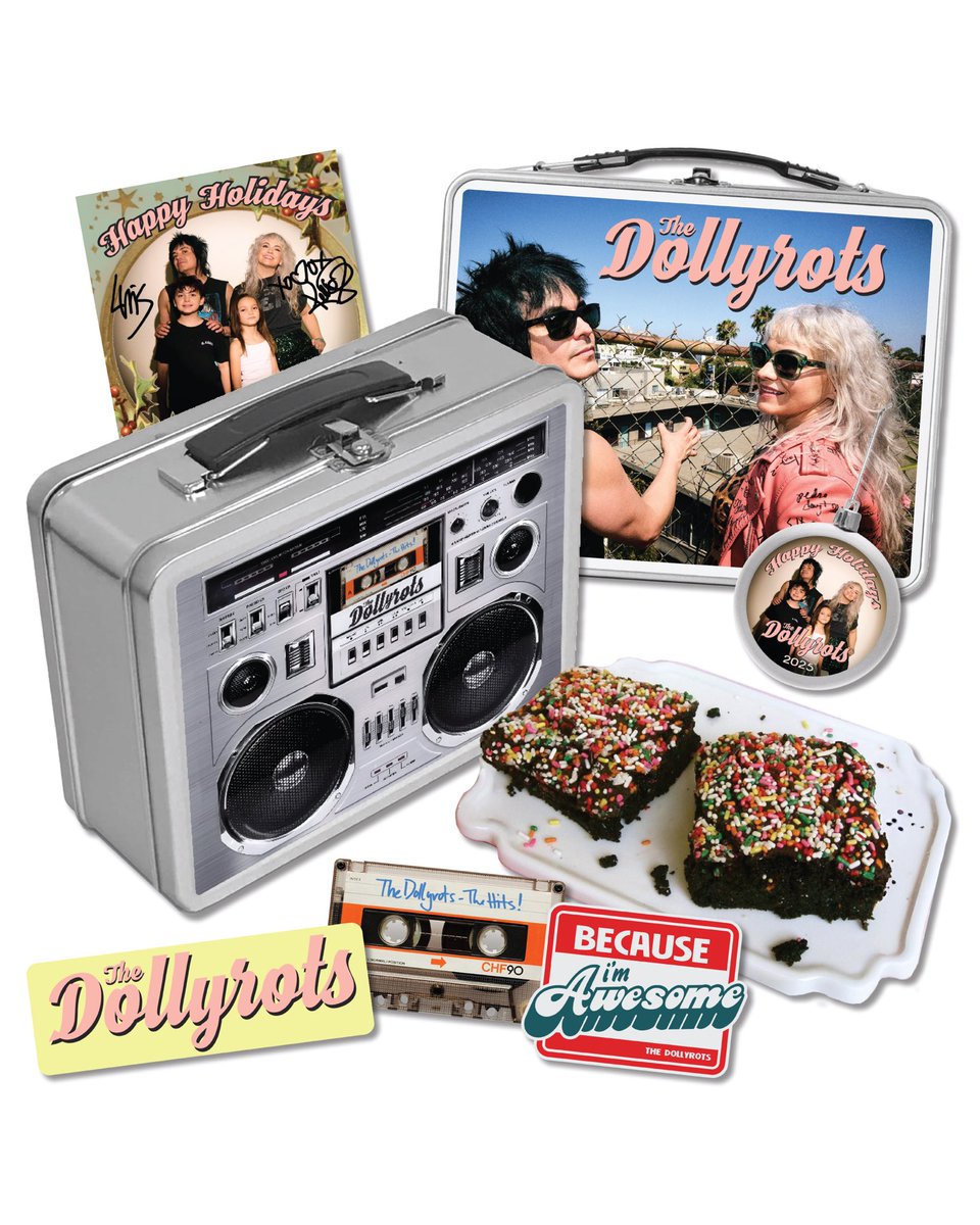 It’s here! “A Very Dollyrots Christmas” is finally pressed up on vinyl and ready for YOU! We’ve got these, plus a bunch of yummy new merch, even a Boombox Lunchbox w Kelly’s homemade brownies. Direct from us to you!

Check it all at the-dollyrots.myshopify.com/collections/ne…