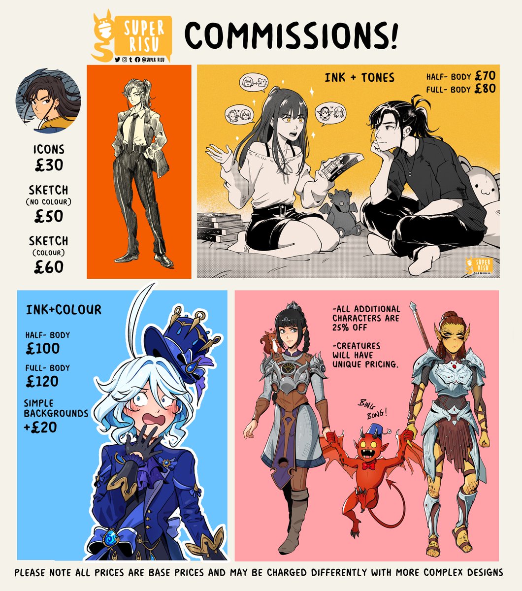 SuperRisu's tweet image. Hi all! Money&apos;s tight lately so I&apos;m opening up commissions temporarily.  If you&apos;re interested fill out the form below, thanks!