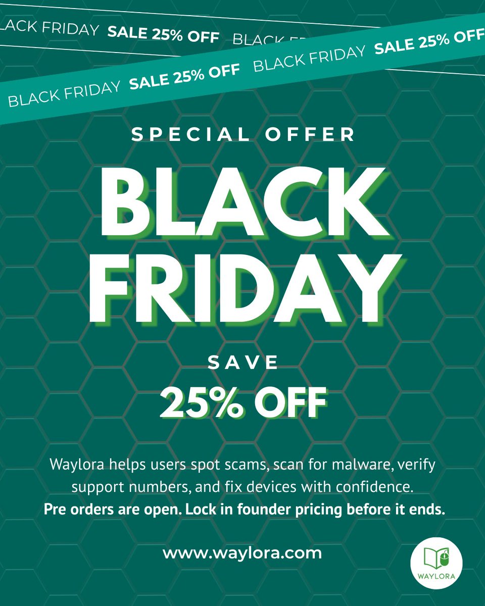 askwaylora's tweet image. Waylora protects users from scams and malware while making tech support simpler and safer.

Pre orders are open with 25% off your first month.

🎁 Lock in your plan before founder pricing ends.

#TechMadeSimple #DeviceHelp #Waylora
