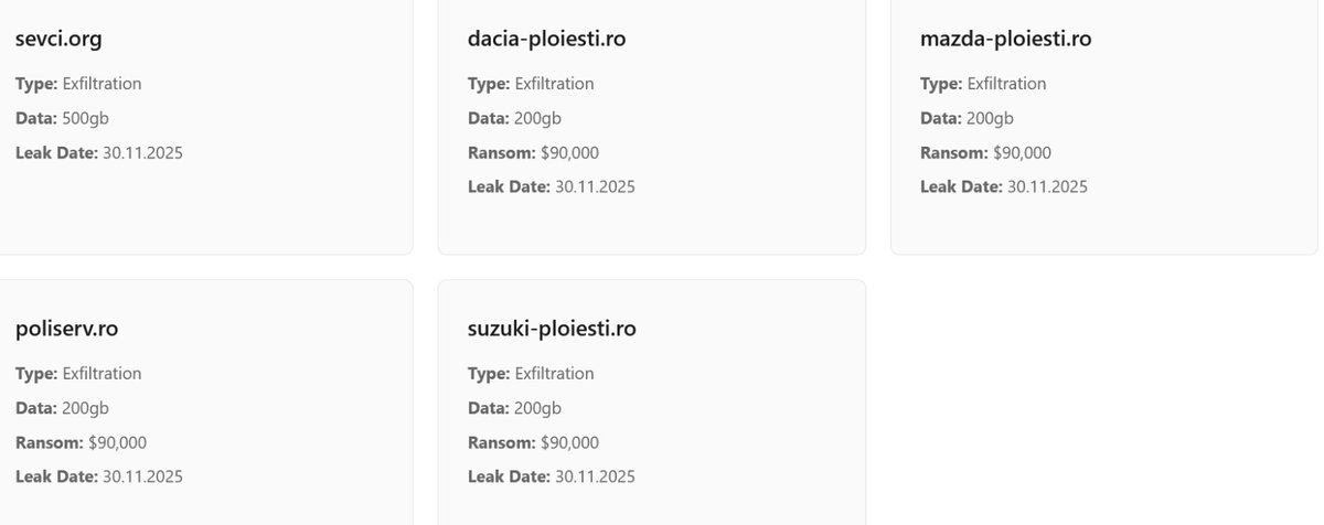 FalconFeedsio's tweet image. 🚨 Ransomware Alert:

We have begun monitoring a new ransomware group named &quot;Benzona&quot; They have listed 5 victims on their dark web portal.

• Suzuki Ploiesti 🇷🇴
• Poliserv 🇷🇴
• Mazda 🇷🇴
• Sev Ci 🇨🇮
• dacia-ploiesti.ro 🇷🇴