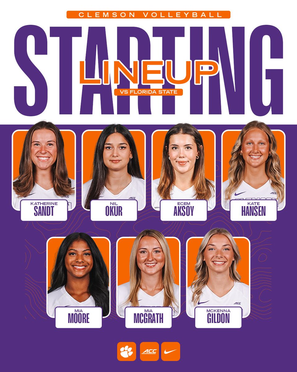 ClemsonVB's tweet image. Starters vs the Seminoles

#OwnToday