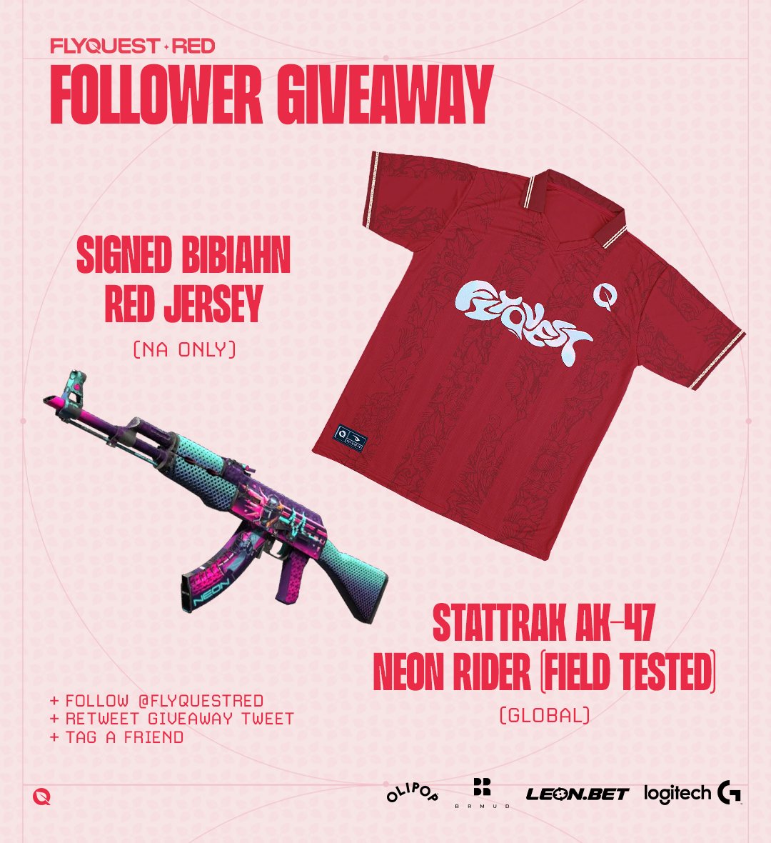 FlyQuestRED's tweet image. Celebrate the last ESL Impact in style 😉

We&apos;re giving away:
- 1x Signed BibiAhn RED Atmos Jersey (NA Only)
- 1x StatTrak AK-47 | Neon Rider FT (Global)

To enter:
- Follow @FlyQuestRED 
- Retweet this tweet!
- Tag a friend

2 Winners, and they&apos;ll be drawn next week!