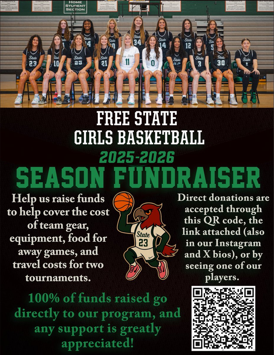 FSHSGIRLSBBALL_'s tweet image. 🚨Season fundraiser!🚨 We appreciate any and all support- every dollar helps! 100% of money raised goes directly back to our program and helps with the costs of team gear, equipment, meals, and the costs associated with our two away tournaments. Thank you!
payments.efundsforschools.com/fundraising/di…
