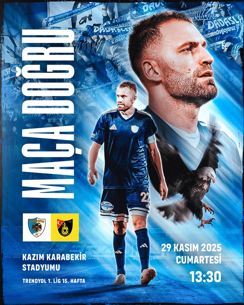 Erzurumspor's tweet photo. 🔥 MAÇA DOĞRU 
🏆 15. Hafta 
🆚 İstanbulspor 
🗓️ 29.11.2025
🕰 13.30
🏟️ Kazım Karabekir Stadyumu
📲 #ERZvİST https://t.co/Yh7lwPz37O