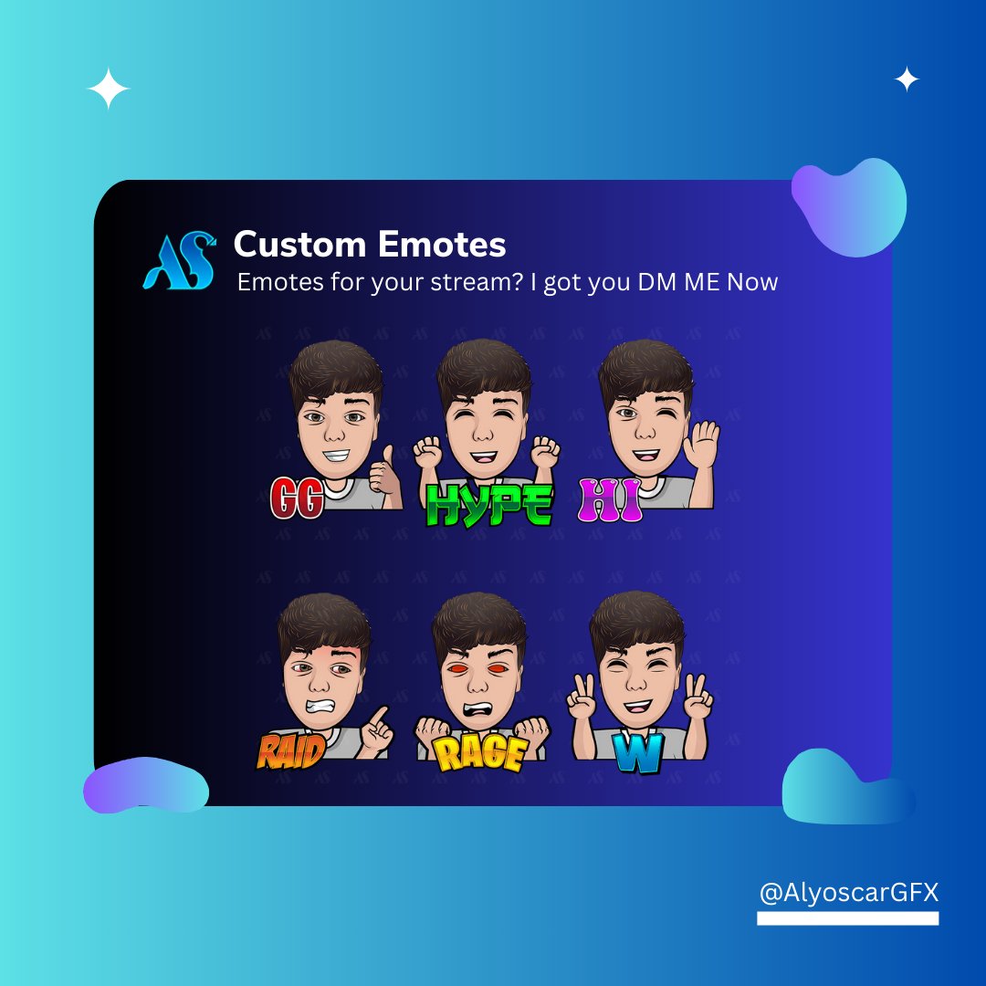 Want your own custom emotes that make your community Fun non-stop?

Slide in my DMs right now. Let’s level up your stream together!

#TwitchEmotes #CustomEmotes #StreamerGraphics #EmoteArtist #DMForWork
