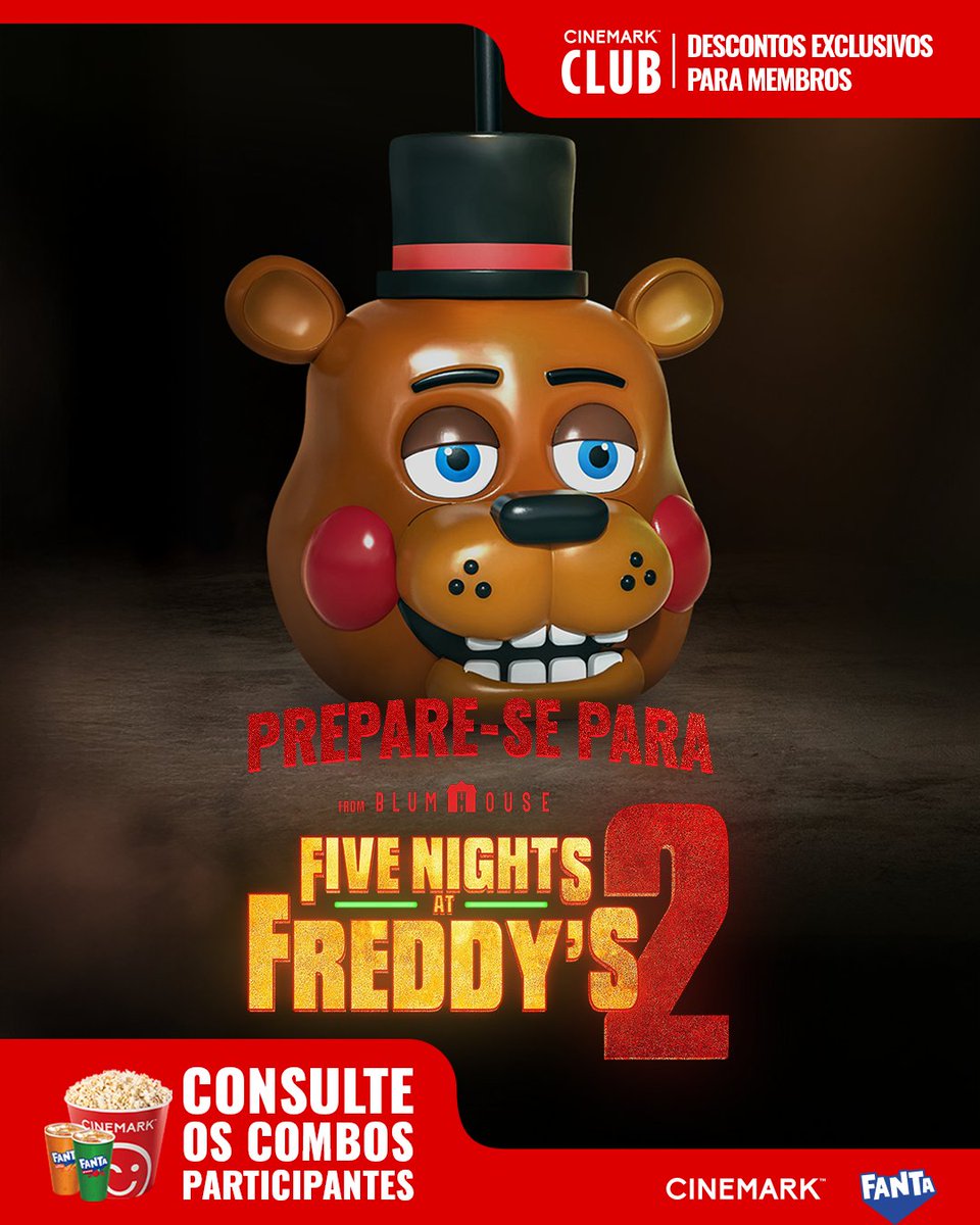 🧡 Esse copo é assustadoramente incrível. O combo de “Five Nights at  Freddy's 2” chega dia 04/12 aqui na Cinemark. Parceria oficial com  @fantabrasil. Disponibilidade do combo sujeita ao estoque.  #FiveNightsAtFreddys2NaCinemark, image size:960x1200