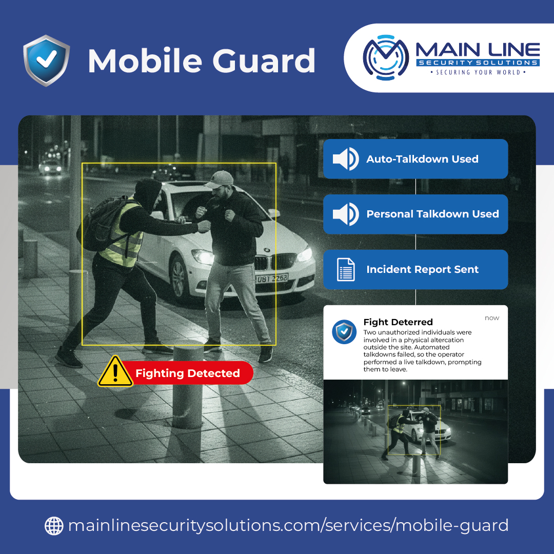 MainLineProtect's tweet image. When tensions rise, Mobile Guard  acts fast.
Our AI instantly detects physical altercations, deploying automated and live talkdowns to de-escalate the situation.

This is proactive protection in action. Always protecting.

#MobileGuard  #AISecurity #AlwaysProtecting