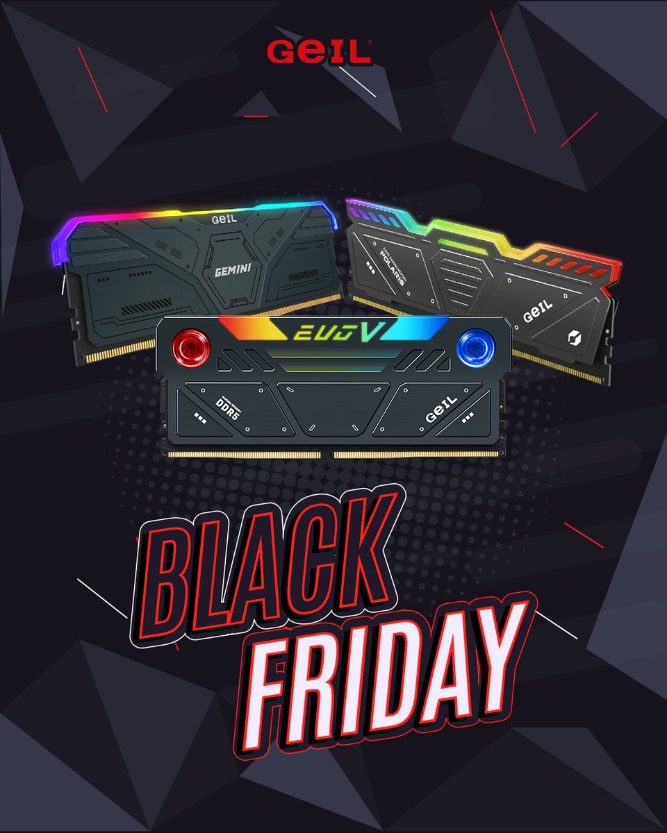 GeILMemory's tweet image. It’s finally Black Friday! 🖤
Ready to grab those limited-time deals?
Speed isn&apos;t just about your internet; your memory performance matters too!
With GeIL’s high-capacity memory, you can browse, multitask, and shop smoothly without a hitch.

#BlackFriday #PCGaming #Discount