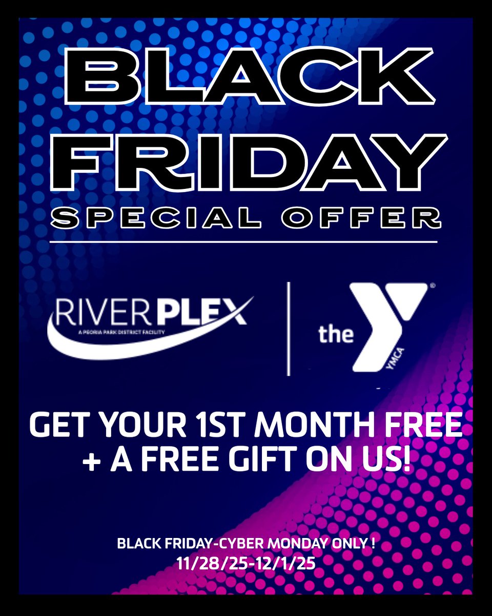 🔥 BLACK FRIDAY DEALS ARE HERE! 🔥

Sign up ONLINE ONLY between 11/28–12/1 and get:
✨ Your 1st month FREE
✨ A FREE gift
✨ Access to BOTH facilities for one amazing price

Tap to start your fitness journey today! ⬇️
🔗Riverplex.org/about/membersh…