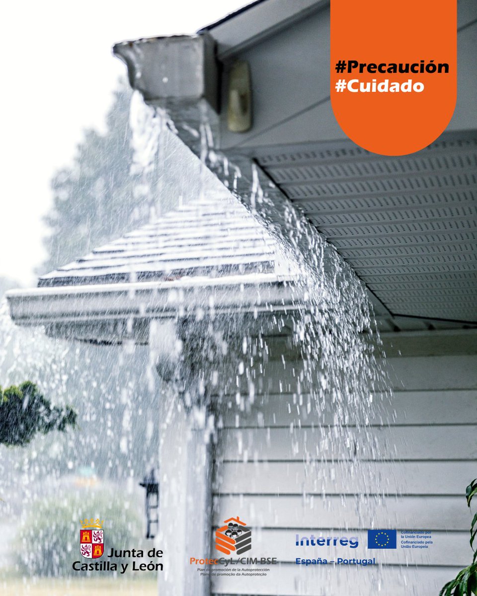 🇪🇸 Revisa canalones y bajantes antes de las lluvias intensas.

🇵🇹 Verifique calhas e tubos de queda antes das chuvas fortes.
#ProtecCyL #CIMBSE #ViviendaSegura