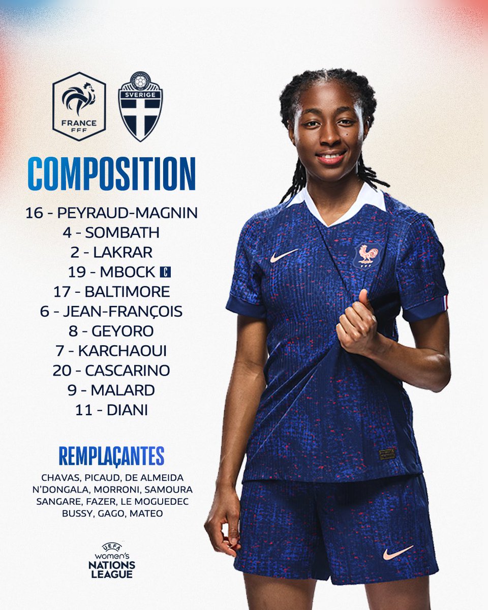equipedefranceF's tweet image. 🔥 Notre 1️⃣1️⃣ de départ pour ce match aller face à la Suède 🇫🇷🇸🇪

Coup d&apos;envoi à 21h10 sur France 4 📺

#FRASUE